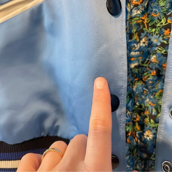 Vintage Coach Reversible Varsity Jacket M/L Blue Satin Bomber Floral Snap *Flaw - Picture 5 of 16
